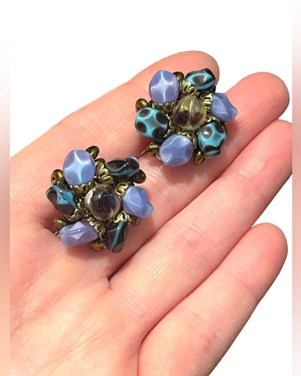 Vintage C1950s Murano Glass clip on earrings 1” chunky