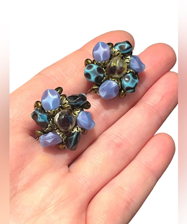 Vintage C1950s Murano Glass clip on earrings 1” chunky