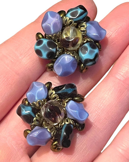 Vintage C1950s Murano Glass clip on earrings 1” chunky