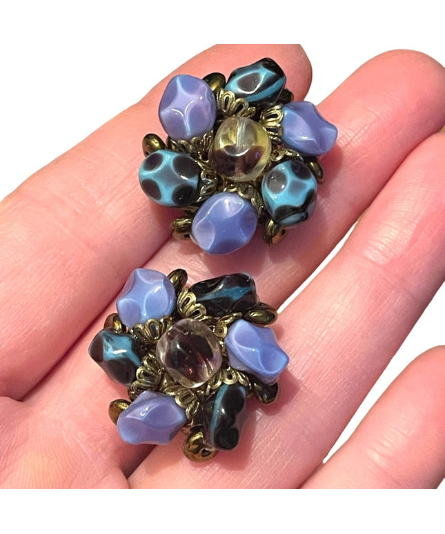 Vintage C1950s Murano Glass clip on earrings 1” chunky