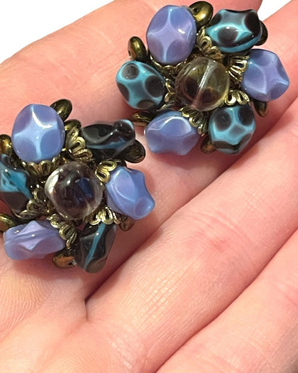 Vintage C1950s Murano Glass clip on earrings 1” chunky