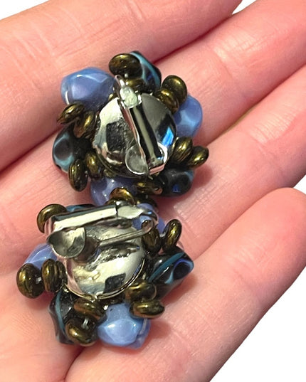 Vintage C1950s Murano Glass clip on earrings 1” chunky