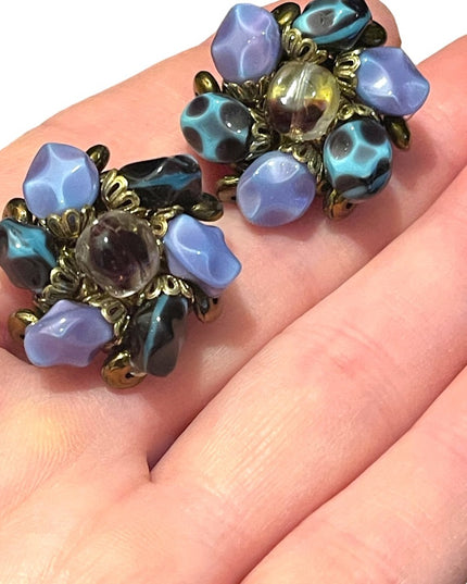 Vintage C1950s Murano Glass clip on earrings 1” chunky