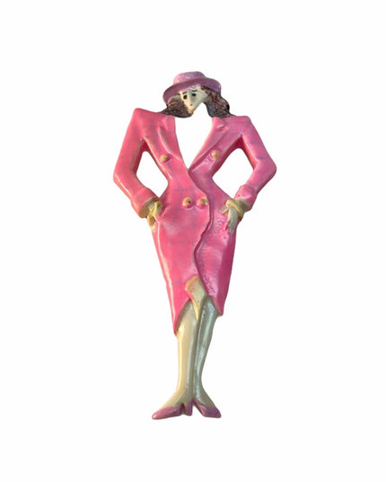Vintage Handpainted resin plastic fancy lady brooch