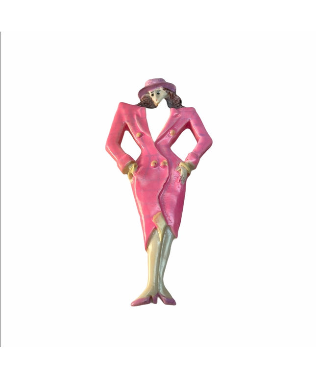 Vintage Handpainted resin plastic fancy lady brooch