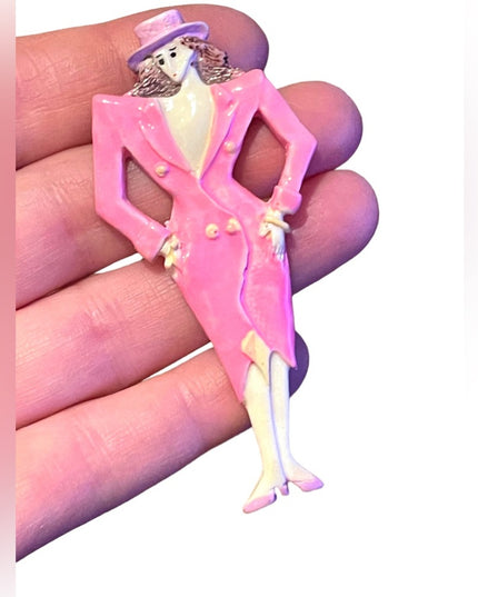 Vintage Handpainted resin plastic fancy lady brooch