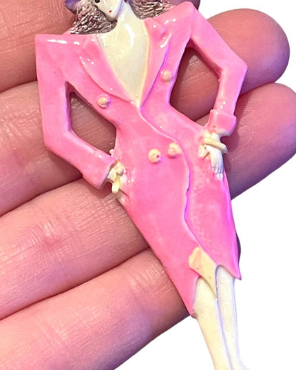 Vintage Handpainted resin plastic fancy lady brooch