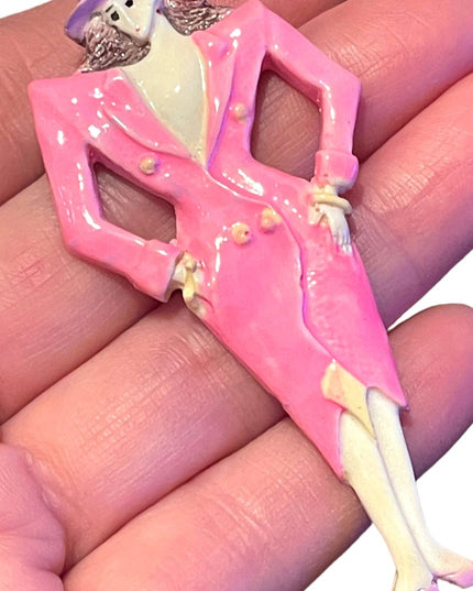 Vintage Handpainted resin plastic fancy lady brooch
