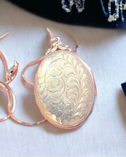 Antique Sterling silver 925 Etched LARGE locket Victorian necklace (B) S…