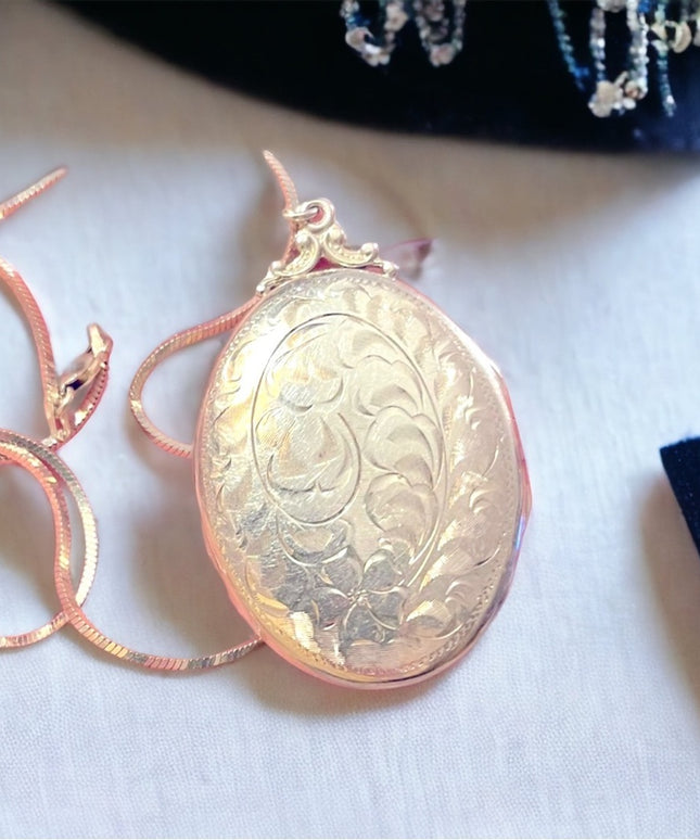 Antique Sterling silver 925 Etched LARGE locket Victorian necklace (B) S…