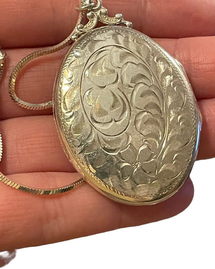 Antique Sterling silver 925 Etched LARGE locket Victorian necklace (B) S…