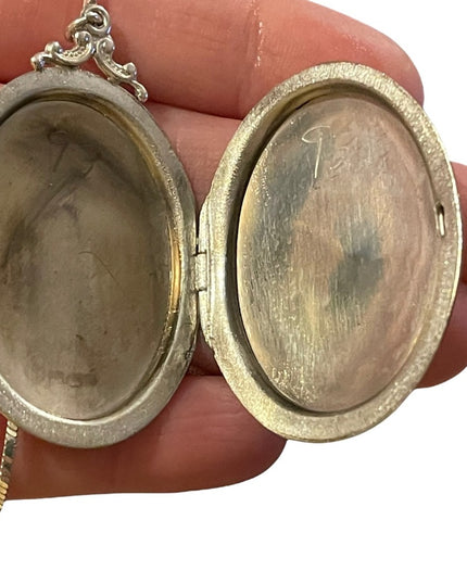 Antique Sterling silver 925 Etched LARGE locket Victorian necklace (B) S…