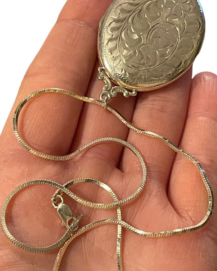 Antique Sterling silver 925 Etched LARGE locket Victorian necklace (B) S…