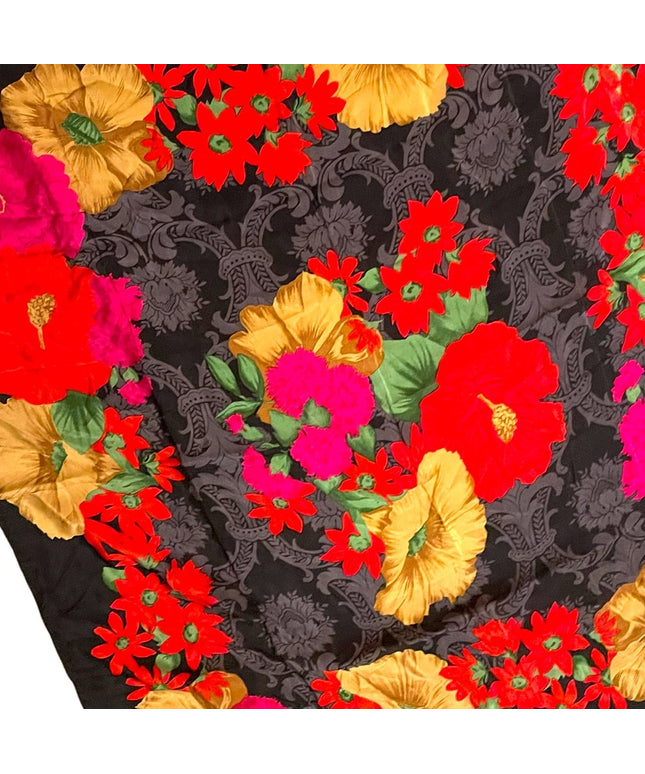 Vintage 1990s Lovely flower Liz Claiborne SILK large scarf black red pink