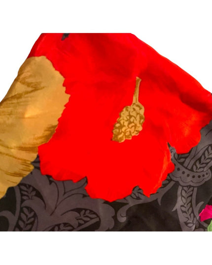 Vintage 1990s Lovely flower Liz Claiborne SILK large scarf black red pink