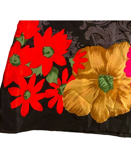 Vintage 1990s Lovely flower Liz Claiborne SILK large scarf black red pink