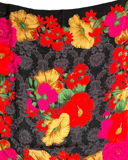Vintage 1990s Lovely flower Liz Claiborne SILK large scarf black red pink