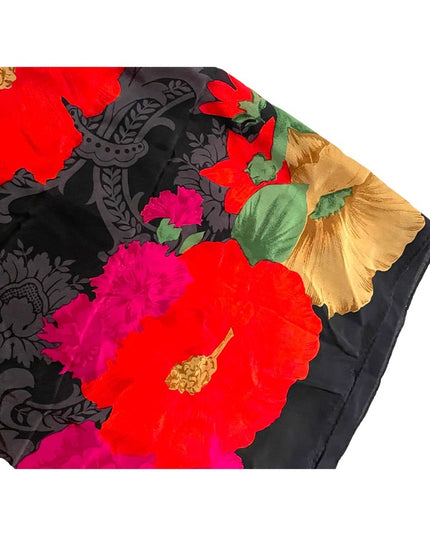 Vintage 1990s Lovely flower Liz Claiborne SILK large scarf black red pink