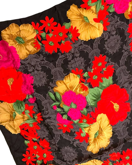 Vintage 1990s Lovely flower Liz Claiborne SILK large scarf black red pink