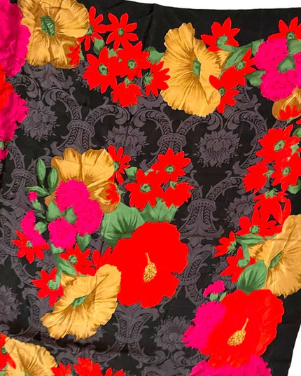 Vintage 1990s Lovely flower Liz Claiborne SILK large scarf black red pink