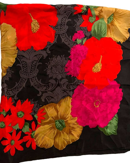 Vintage 1990s Lovely flower Liz Claiborne SILK large scarf black red pink