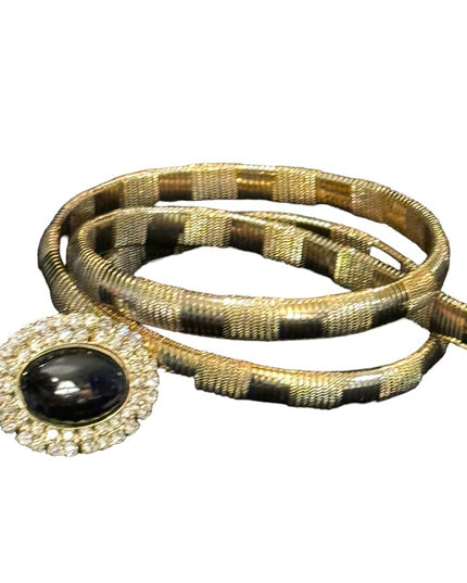 Lovely Vintage Quality gold textured belt black clear crystal glass 30” Vg cond