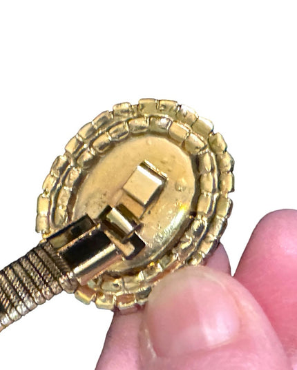 Lovely Vintage Quality gold textured belt black clear crystal glass 30” Vg cond