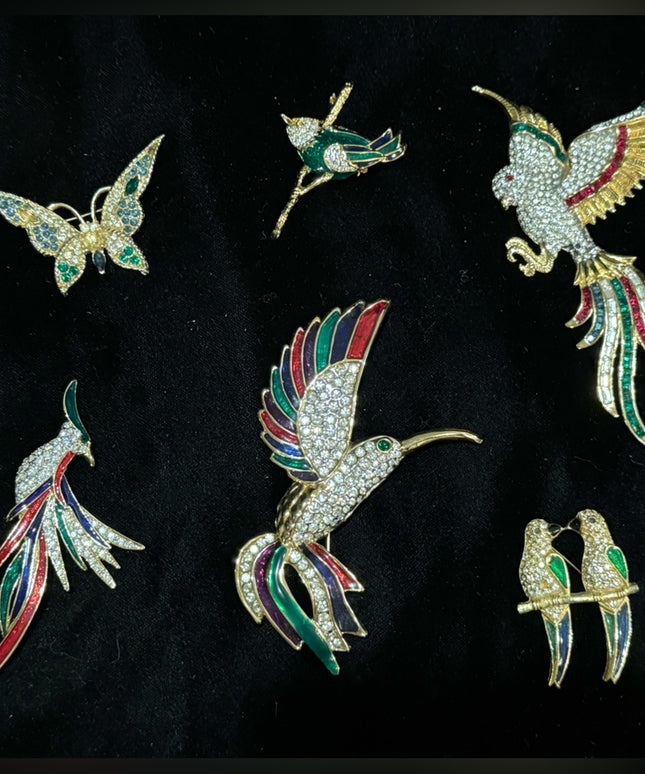 Vintage fancy crystal bird LOT 6 pcs Butterfly Paradise colorful good finish