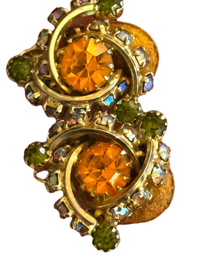 Vintage Continental crystal SET brooch & Clipmon earrings