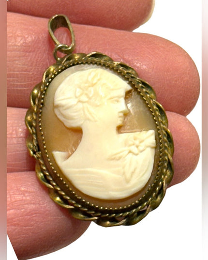 Vintage Brass carved shell Cameo pendant