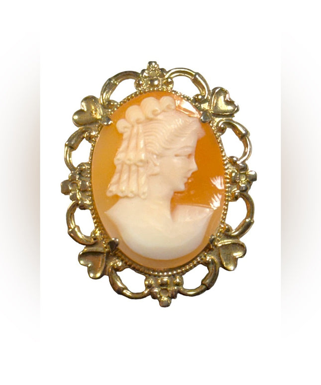 Vintage carved shell Cameo brooch gold finish