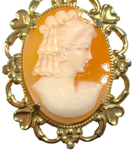 Vintage carved shell Cameo brooch gold finish
