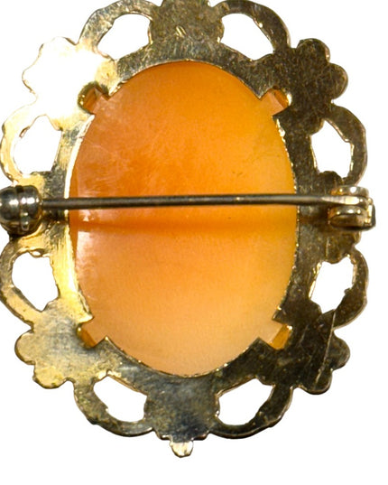 Vintage carved shell Cameo brooch gold finish