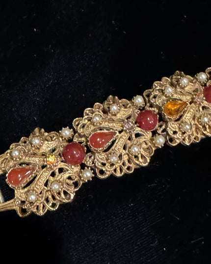 Vintage Florenza Italy Fancy Victorian Revival  link bracelet glass crystal