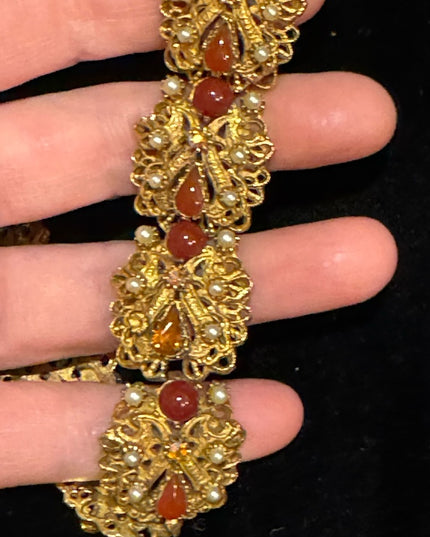 Vintage Florenza Italy Fancy Victorian Revival  link bracelet glass crystal