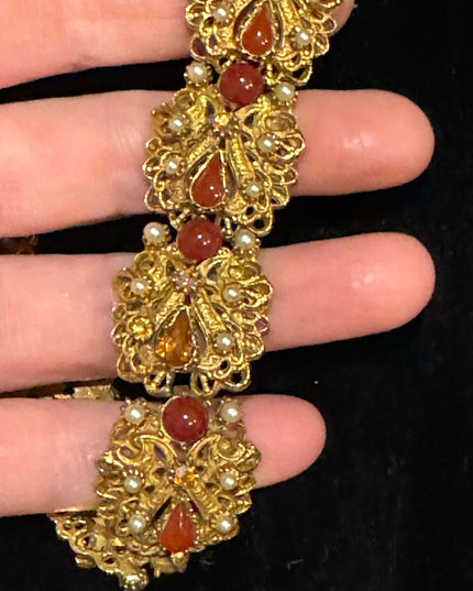 Vintage Florenza Italy Fancy Victorian Revival  link bracelet glass crystal
