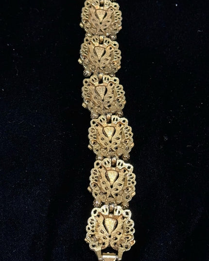 Vintage Florenza Italy Fancy Victorian Revival  link bracelet glass crystal