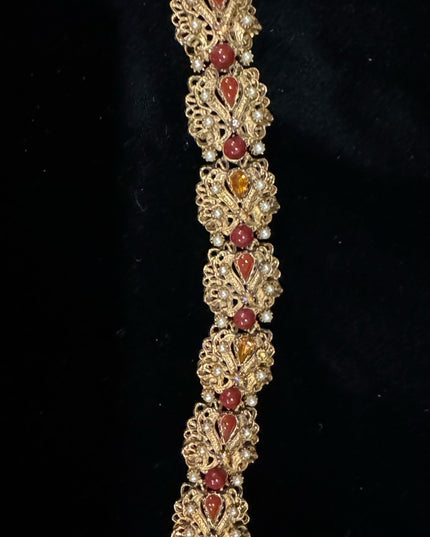 Vintage Florenza Italy Fancy Victorian Revival  link bracelet glass crystal
