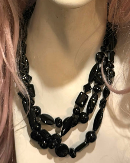 Vintage Black glass Trifari fancy bead necklace