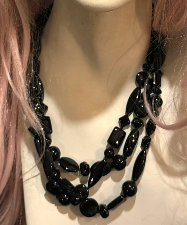 Vintage Black glass Trifari fancy bead necklace