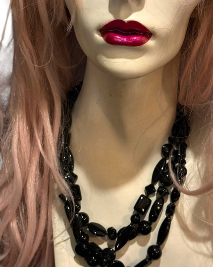 Vintage Black glass Trifari fancy bead necklace