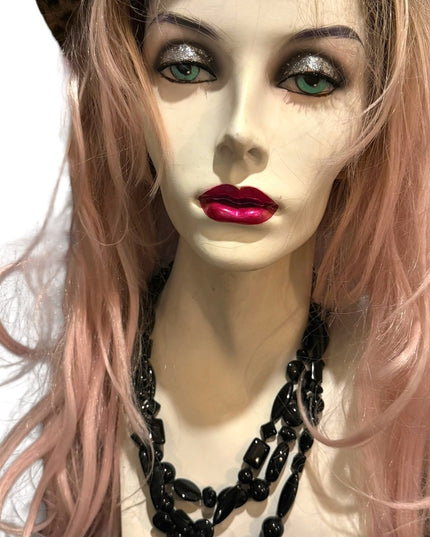 Vintage Black glass Trifari fancy bead necklace