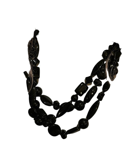 Vintage Black glass Trifari fancy bead necklace