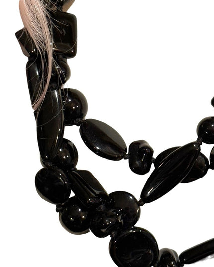 Vintage Black glass Trifari fancy bead necklace