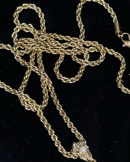 1928 Gold finish fancy Victorian Revival large locket 30” necklace