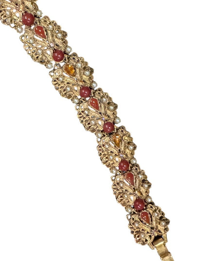 Vintage Florenza Italy Fancy Victorian Revival  link bracelet glass crystal