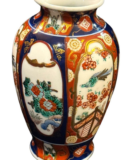 Vintage GOLD IMARI Japan hand painted ceramic vase birds flowers