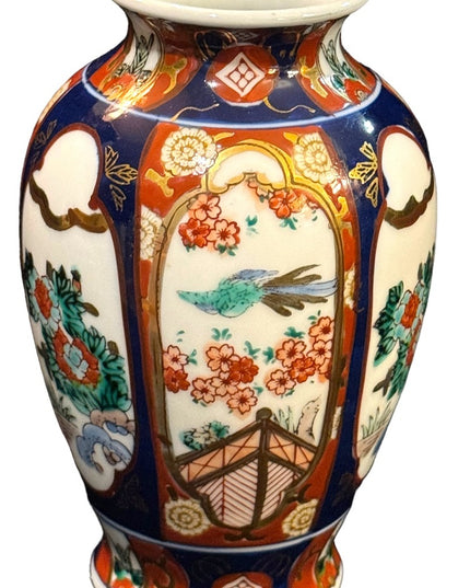 Vintage GOLD IMARI Japan hand painted ceramic vase birds flowers