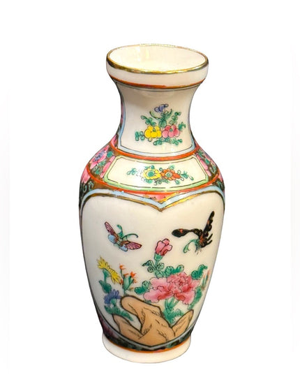 Vintage Chinese Stamped miniature vase birds painted ceramic