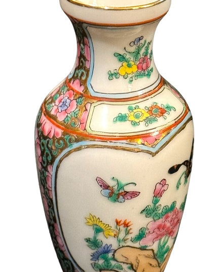 Vintage Chinese Stamped miniature vase birds painted ceramic